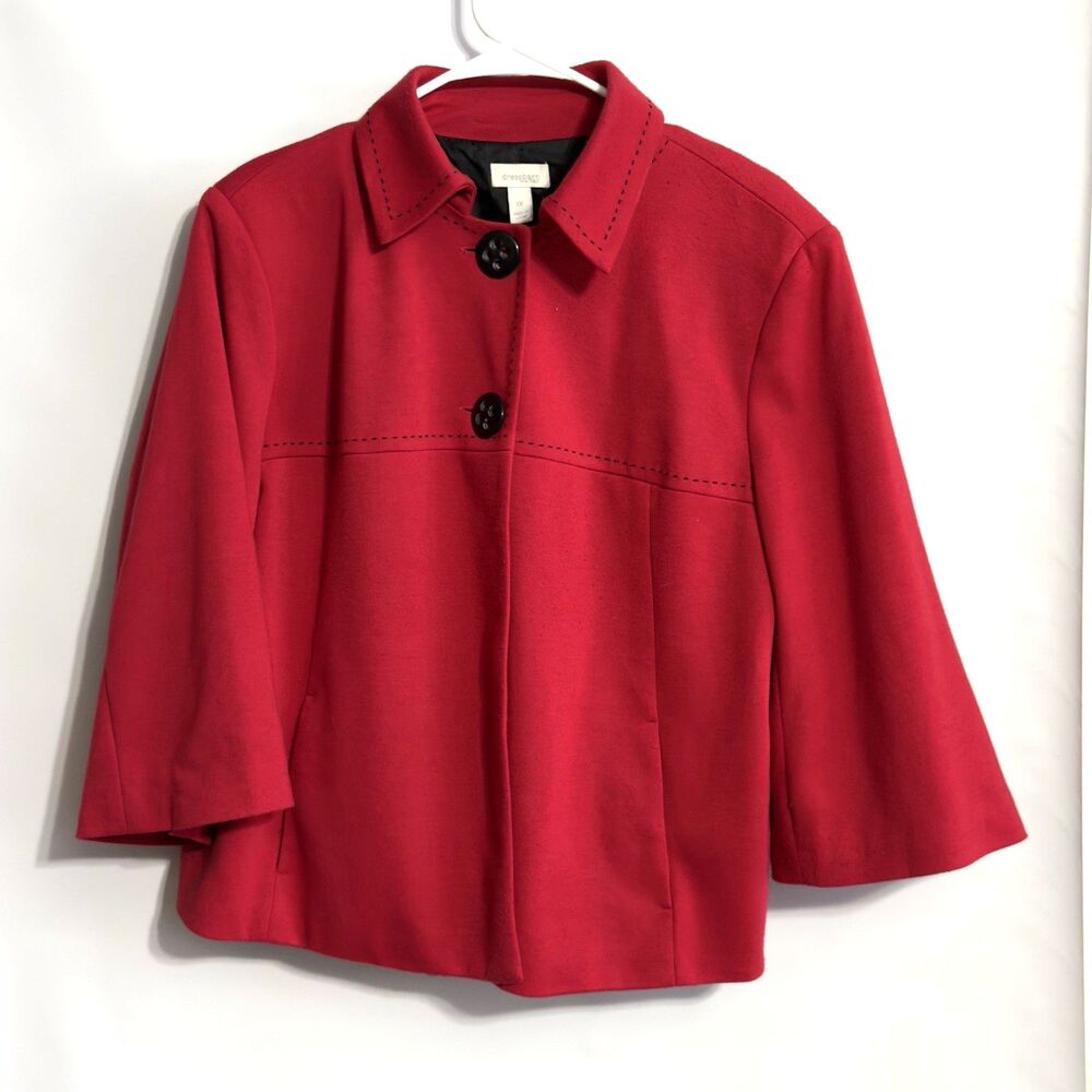 Dressbarn Woman XL Blazer Jacket‎ w/ 2 Large Buttons Red & Black Polyester